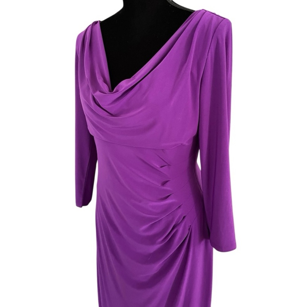 Lauren Ralph Lauren Evening Dress Maxi Cowl Neck Sz 12 long sleeve purple party - Picture 2 of 7
